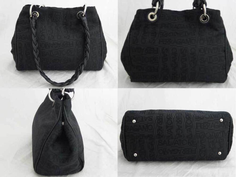 Salvatore Ferragamo canvas leather tote bag black shoulder Black